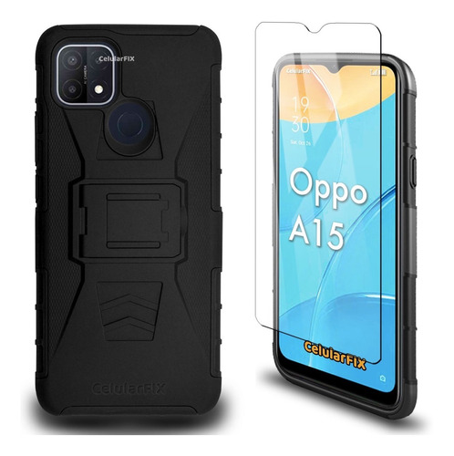 Funda Protector P/ Oppo A15, Uso Rudo Con Clip + Mica