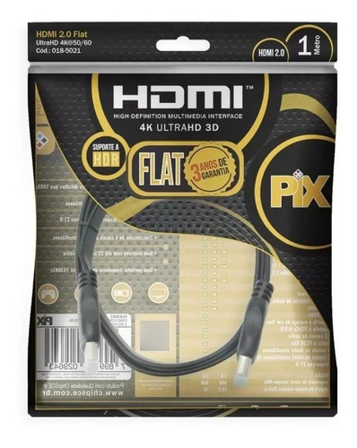 Cabo Hdmi 2.0 Flat Gold 4k Ultrahd 19pinos 3d Hdr 1 Metro