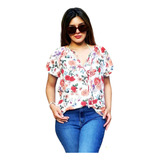 Blusa Estampado Floral, Cuello Con Cordón, Manga Mariposa