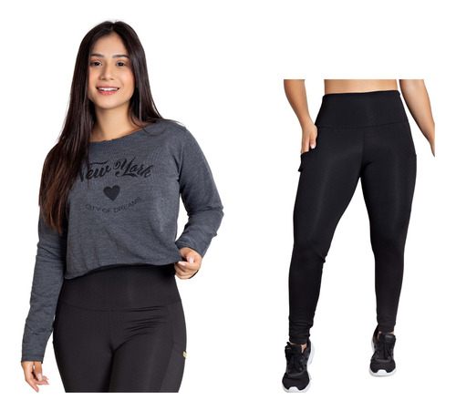 Conjunto Feminino Fit Calça Legging + Casaco Academia