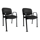 Silla Fija Apilable Oficina Tapizada Con Brazo Pack X2 Color Eco Cuero Negro