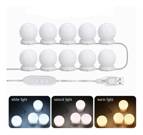 Juego Luces Espejo Tocador Led 10 Bombillas Ajustables