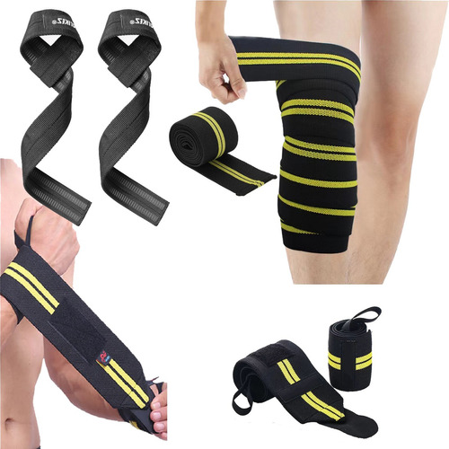 Vendas De Rodillas Muñequeras+straps Deportivas Gym 3 Par