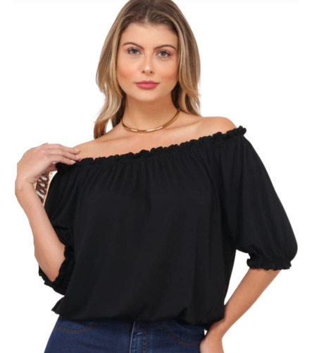 Blusa Ciganinha Ombro A Ombro Manga Curta Malha Fria Flare