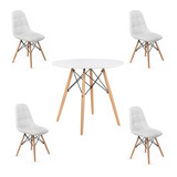 Comedor Eames Blanco Con 4 Sillas Capitone Acolchadas