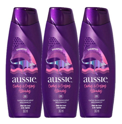 Kit 3 Shampoos Aussie Cachos E Crespos Ativados 360ml