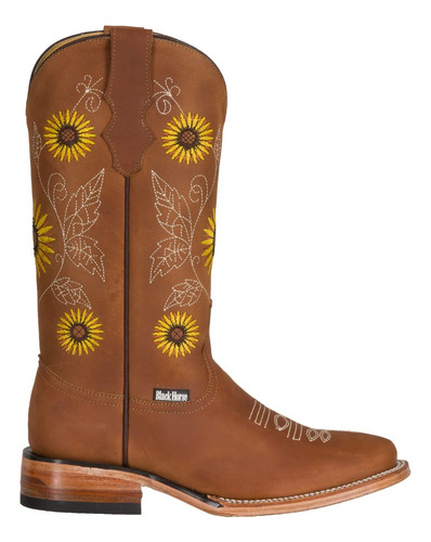 Bota Vaquera Para Dama 100% Piel Girasoles