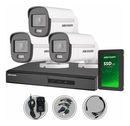 Kit Seguridad Hikvision Dvr 4ch +3 Camara 2mp Colorvu +disco