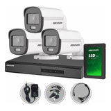 Kit Seguridad Hikvision Dvr 4ch +3 Camara 2mp Colorvu +disco