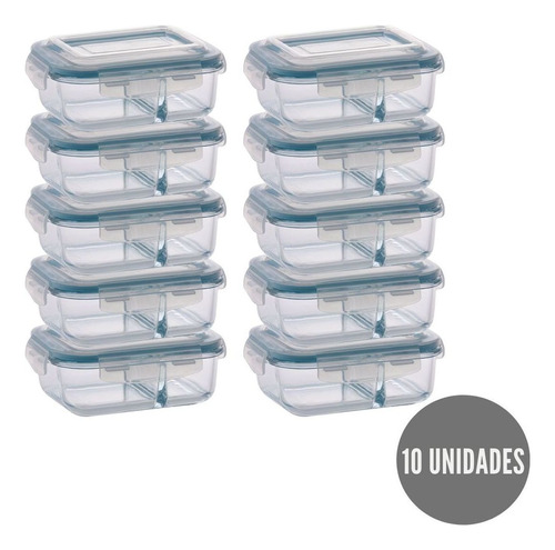 Conjunto 10 Potes Retangular C Divisória 640ml Marmita Fit