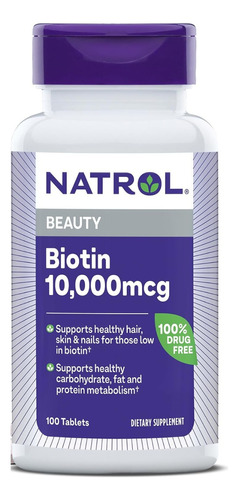 Natrol Biotina 10,000 Mcg Maxima Fuerza 100 Tabletas