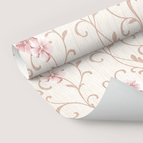 Papel De Parede Adesivo Estilo Linho Rosa Floral 10m