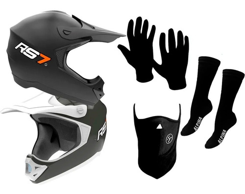 Casco Hawk Rs7 Cross + Guantes + Mascara + Medias Termicas