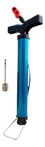 Inflador Aluminio Bicicleta Pelota Doble Valvula Premium Pie Color Azul