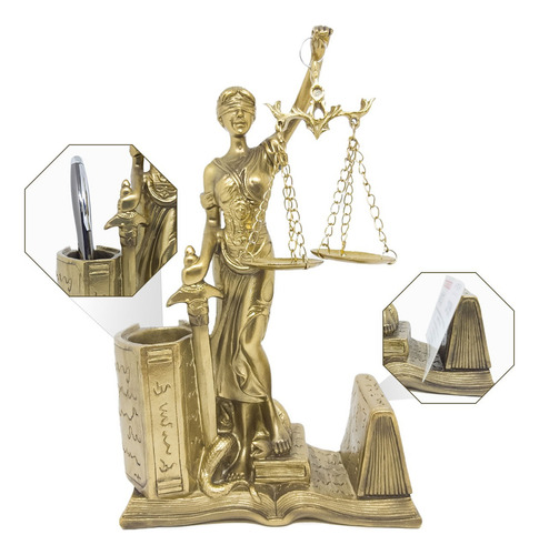 Escultua Decorativa Estátua Dama Justiça Enfeite Escritório Cor Dourado-escuro