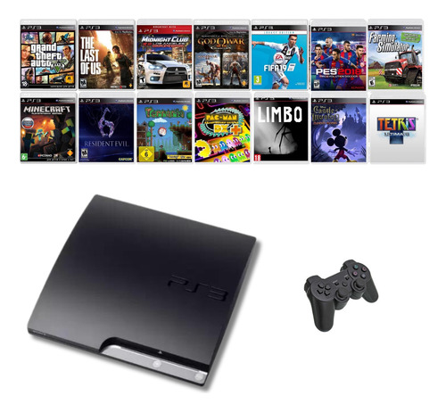 Ps3 Playstation 3 Slim 72 Jogos + Pes 2018 + Gta 5 + Fifa 19