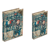 Conjunto Caixa Livro Fake Mdf Courino Decorativo Paris 