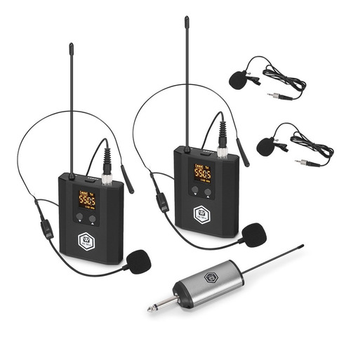 A1-2uhf Micrófono Inalámbricos 2 Bodypack Solapa Auriculares Color Negro