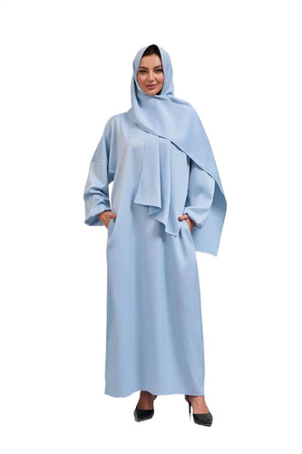 . Abaya Musulmana De Color Liso For Mujer (con Hijab)
