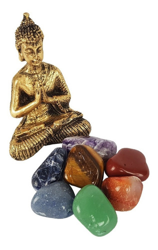 Buda Hindu Namastê Tailandês Sidarta 9cm + Pedras 7 Chakras