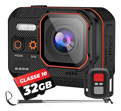 Câmera Sc02 Sport 4k + 32gb Controle Wi-fi Bastão Filmadora