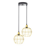 Lustre Pendente Aramado Duplo Globo Dourado Cabo Regulável