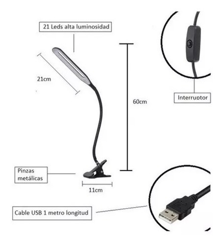 Lampara Gancho Flexible Usb Especial Para Escritorios