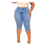 Capri Jeans Maria Joao Plus Size Com Lycra Cintura Alta