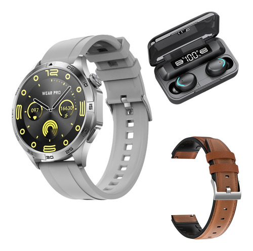 Combo Smartwatch Hombre Dt5 Mate Auricular Malla Plateado