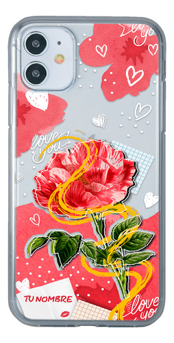 Funda Para iPhone Para Mujer Corazones Flor Con Tu Nombre