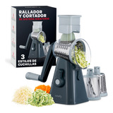 Rallador Y Cortador Giratorio Para Verduras Y Queso Cookify 3 En 1 Cabezales Intercambiables Para Picar Cortar En Espiral Ergonómico Seguro Duradero Ideal Para Comidas Saludables Color Gris