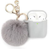 Funda De Silicona Para AirPods 1 / 2 Con Pompom Gris Claro