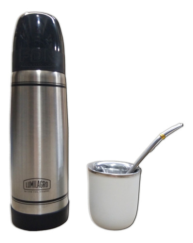 Termo Lumilagro A. Inox 750cc + Mate Blanco + B 340 - Fdn Pp