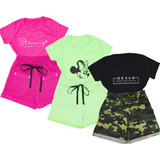 Kit C/3 Roupa Juvenil Feminino Menina Short +blusinha Estilo