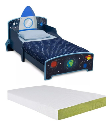 Cama De Madera Infantil Espacio Planetas Space Y Colchon