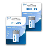 02 Pilhas Baterias 9v Alcalina Philips 6lr61p1b/59 2 Cartelas