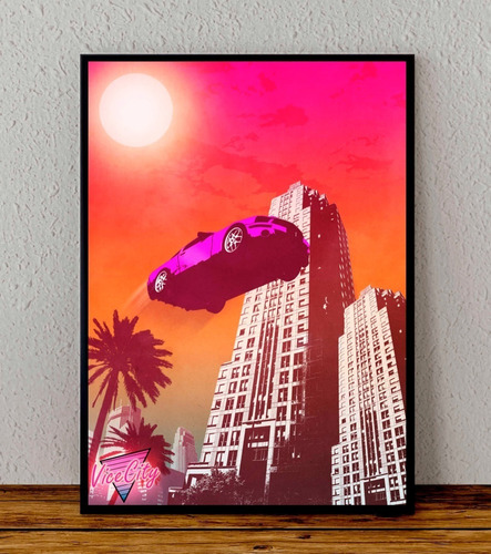 Cuadro 33x48 Poster Enmarcado Gta Vice City Videojuego