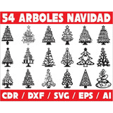 Pack Vectores Corte Laser -  54 Arboles Navidad Con Bases