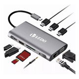 Hub Adaptador 10 Em 1 Tipo C Usb 3.0 Hdmi Rj45 Micro Sd Tf