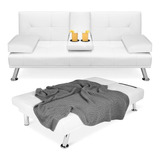 Sofa Cama Moderno Futon De Piel Reclinable Blanco Plegable