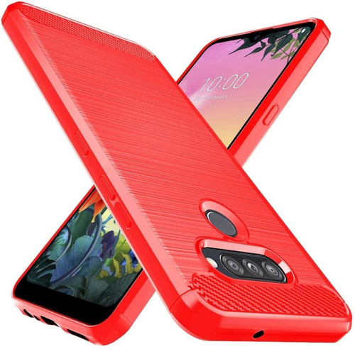 Funda Resistente Estilo Fibra De Carbono LG K50s Rojo