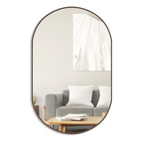 Espelho Oval Decorativo 120x50 Com Borda Em Couro + Suporte
