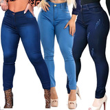 Kit 3 Calça Jean Feminina Levanta Bumbum Atacado Cintura Alt