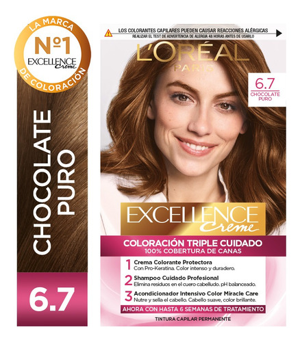  Kit De Coloración Excellence Creme L'oréal Paris Tono 6.7 Chocolate Puro