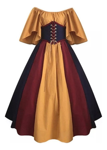 Vestido Gótico Medieval Para Mujer Con Cuello De Encaje Y En