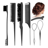 Kit Cepillos Y Peines Peinado Cabello Pinza Peluquería 7 Pzs