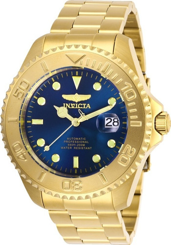 Reloj Invicta Oro Hombres Correa Dorado Bisel Dorado Fondo Azul