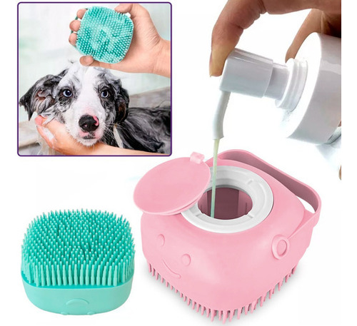 Lava Pelo Pet Escova Banho Cachorro Gato Dispenser Shampoo Cor Rosa