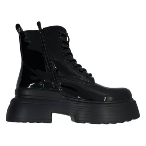 Bototo Negro Con Plataforma Botin Charol Cordon Negro