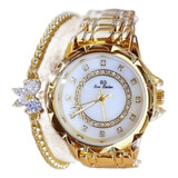 Kit De Relojes De Lujo Para Mujer Bee Sister Con Pulsera, Correa De Color Dorado